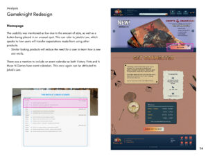 Analysis of Gameknight redesign homepage