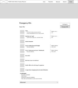 Medium fidelity emergency kits page