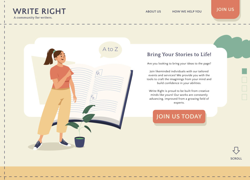 Hero section of website, with navigation at the top.